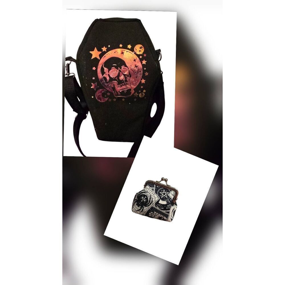 Custom Skull Crossbody Coffin Bag with Matching Coin Purse